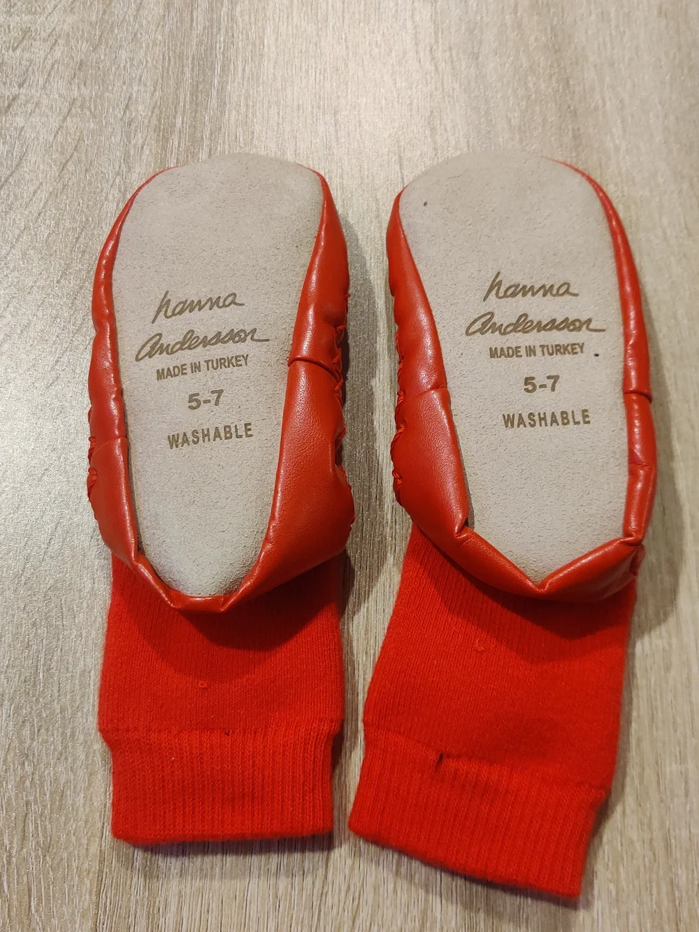 Hanna Andersson Bright Red Moccasin-Style Slipper Socks Size 5-7